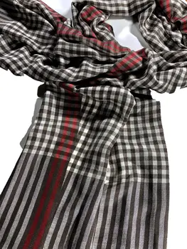 Hand Loomed Brown Wool And Silk Blend Check Scarf
