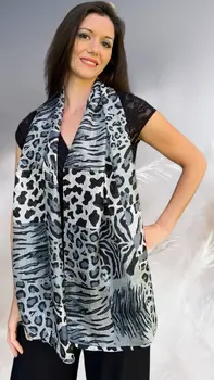 Grey Leopard Print Silk Scarf