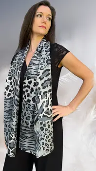 Grey Leopard Print Silk Scarf