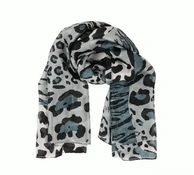 Grey Leopard Print Silk Scarf