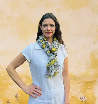 Gray and Yellow Tulip Silk Scarf