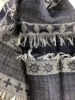 Blue and Green Scarf with Fringes