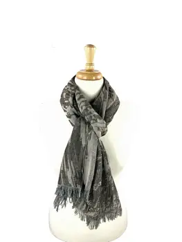 Bark Grey Cotton and Wool Blend Abstract Scarf
