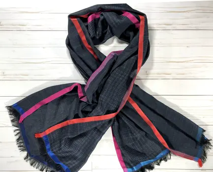 Grey Scarf with Colored Trimmings