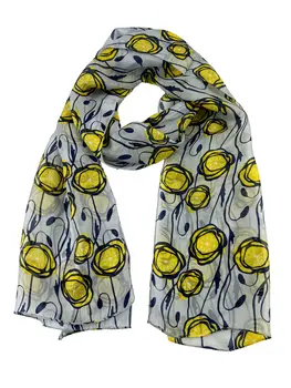 Gray and Yellow Tulip Silk Scarf
