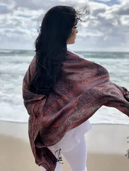 Burgundy Jamawar Pashmina Scarf