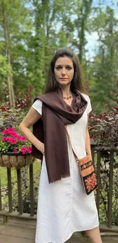 Brown Solid Wool Lightweight Scarf