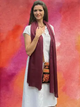 Burgundy Solid Wool Lightweight Scarf