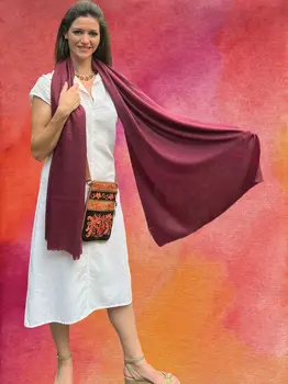 Burgundy Solid Wool Lightweight Scarf