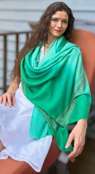 Mint Green Beaded Wool and Silk Ombre Scarf / Wrap