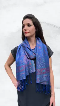 Royal Blue Modal Jamawar Pashmina Scarf