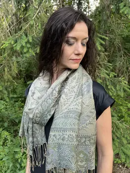 Sage Modal Jamawar Pashmina Scarf