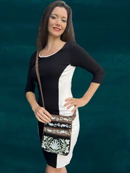 Suede Embroidered Mint and Black Five Zipper Crossbody Bag