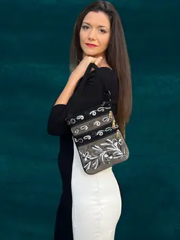 Suede Embroidered Dark Brown and Black Five Zipper Cross Body Bag