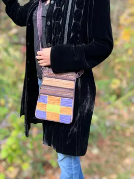 Purple and Peach Suede Cross Body Bag