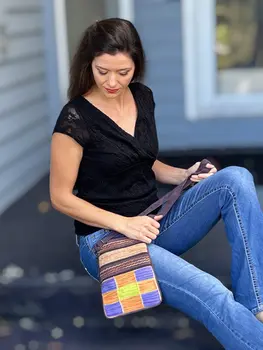 Purple and Peach Suede Cross Body Bag