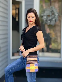Purple and Peach Suede Cross Body Bag