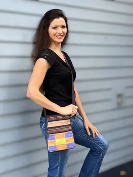 Purple and Peach Suede Cross Body Bag