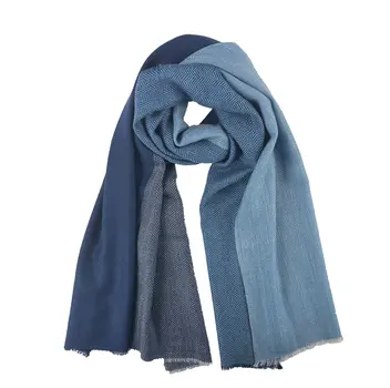 Blue and Gray Reversible Wool and Acrylic Blend Scarf