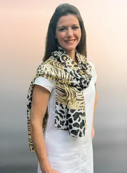 Beige Leopard Yellow Silk Scarf
