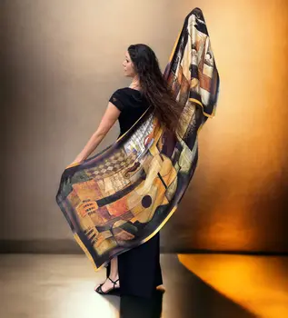 Brown and Rust Digitally Printed Abstract Watercolor Scarf