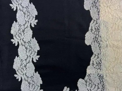Black And White Wool and Silk Lace Scarf / Wrap