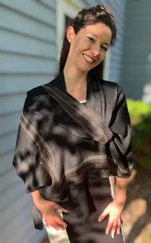 Black Beaded Wool and Silk Scarf / Wrap