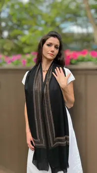 Black Beaded Wool and Silk Scarf / Wrap