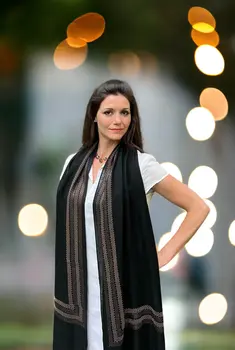 Black Beaded Wool and Silk Scarf / Wrap