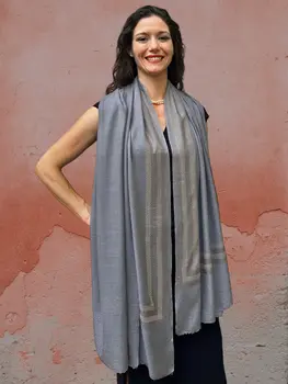 Gray Beaded Wool and Silk Scarf / Wrap