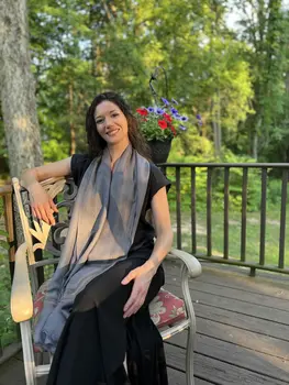 Gray Beaded Wool and Silk Scarf / Wrap