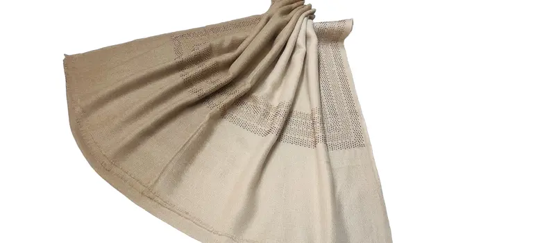 Beige and Ivory Beaded Wool and Silk Ombre Scarf / Wrap