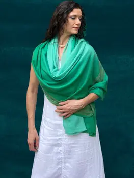 Mint Green Beaded Wool and Silk Ombre Scarf / Wrap