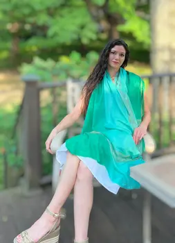 Mint Green Beaded Wool and Silk Ombre Scarf / Wrap