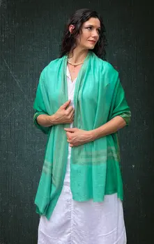Mint Green Beaded Wool and Silk Ombre Scarf / Wrap