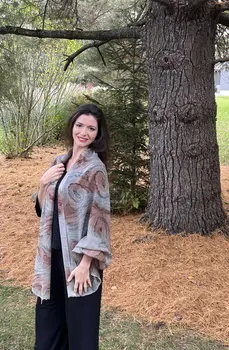 Hand Painted Grey and Rust Watercolor Wool & Silk Scarf