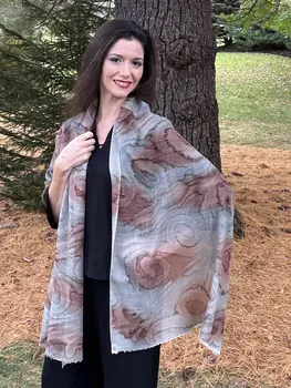 Hand Painted Grey and Rust Watercolor Wool & Silk Scarf