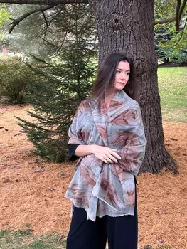 Hand Painted Grey and Rust Watercolor Wool & Silk Scarf