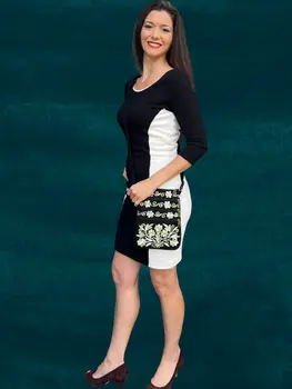 Sage And Black Suede Embroidered Crossbody Bag