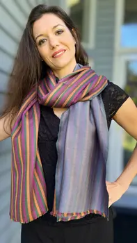 Rainbow Wool & Silk Striped Scarf