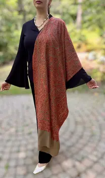 Limited Edition Beige Hand Embroidered Wool Shawl