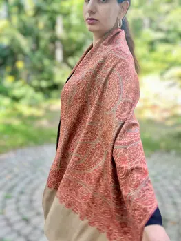 Limited Edition Beige Hand Embroidered Wool Shawl