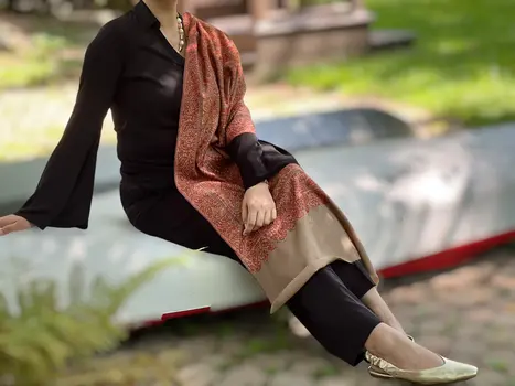 Limited Edition Beige Hand Embroidered Wool Shawl