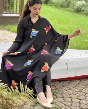 Limited Edition Solid Floral Hand Embroidered Wool Shawl