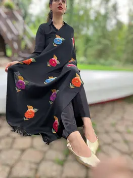 Limited Edition Solid Floral Hand Embroidered Wool Shawl