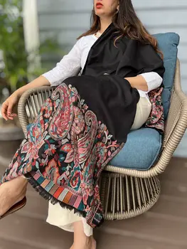 Black Wool Kashmir Jamawar Pashmina