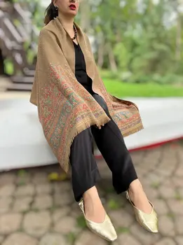 Beige Wool Kashmir Jamawar Pashmina