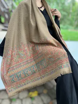 Beige Wool Kashmir Jamawar Pashmina