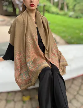 Beige Wool Kashmir Jamawar Pashmina
