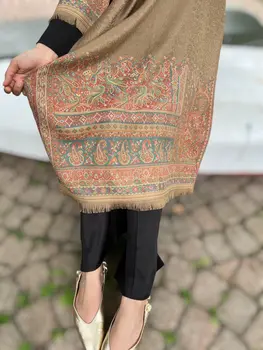 Beige Wool Kashmir Jamawar Pashmina